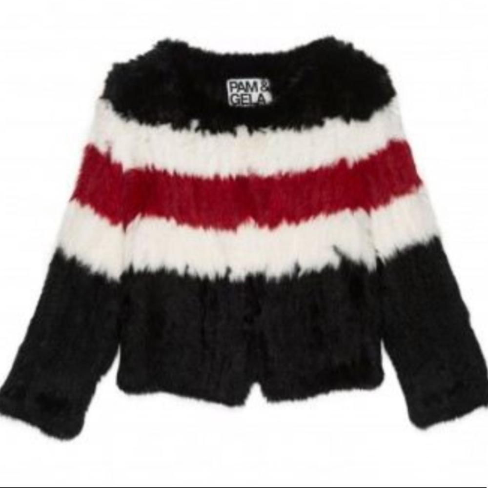 **SOLD** Pam & Gela Cropped Stripe Fur Coat